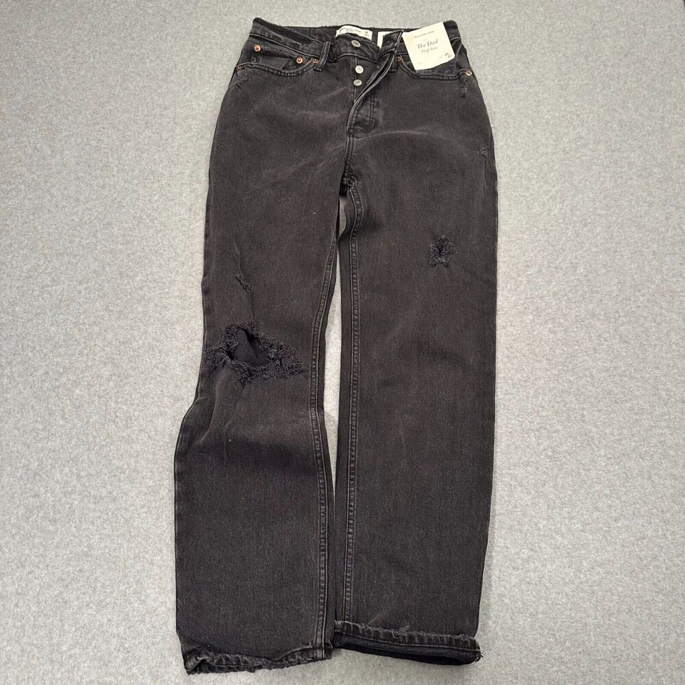 NWT Abercrombie & Fitch Womens The Dad High Rise Jeans Black Sz 26 2s Distressed